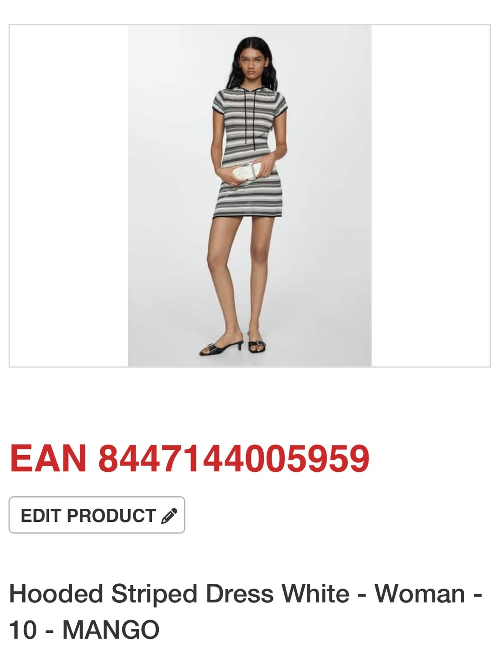 Mango Black and White Striped Hooded Mini Dress